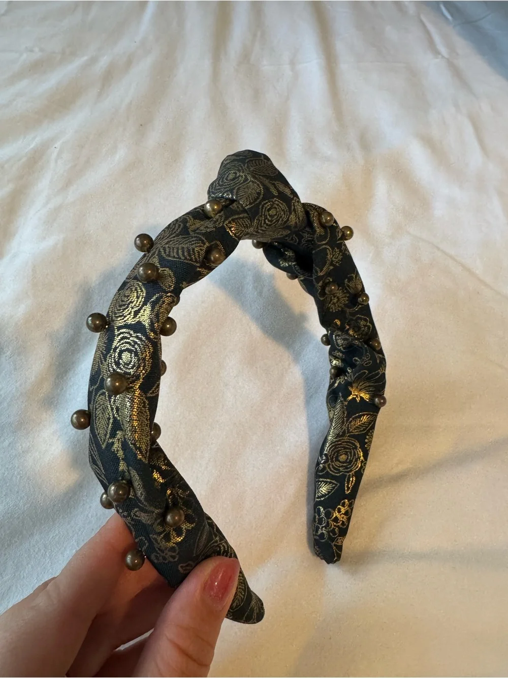 Rifle Paper Black and Gold Beaded Knotted Headband